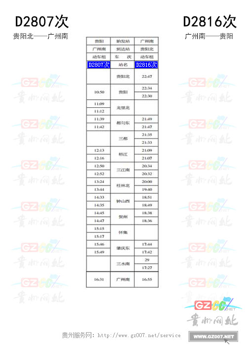 動車2816次時刻表