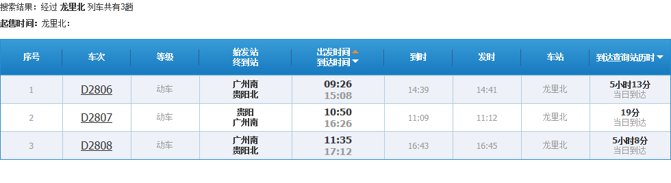 龍里北站動車時刻表