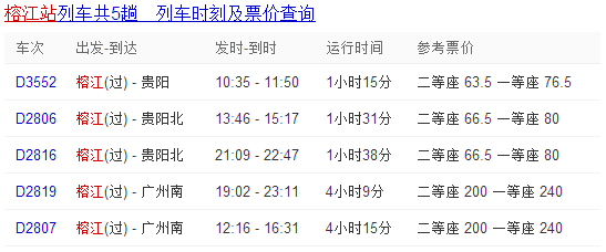 榕江火車站動(dòng)車時(shí)刻表